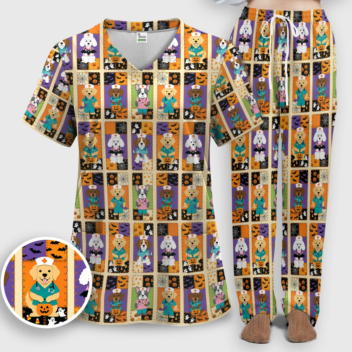 Spooky Dog Veterinary Nurse Scrub Set
