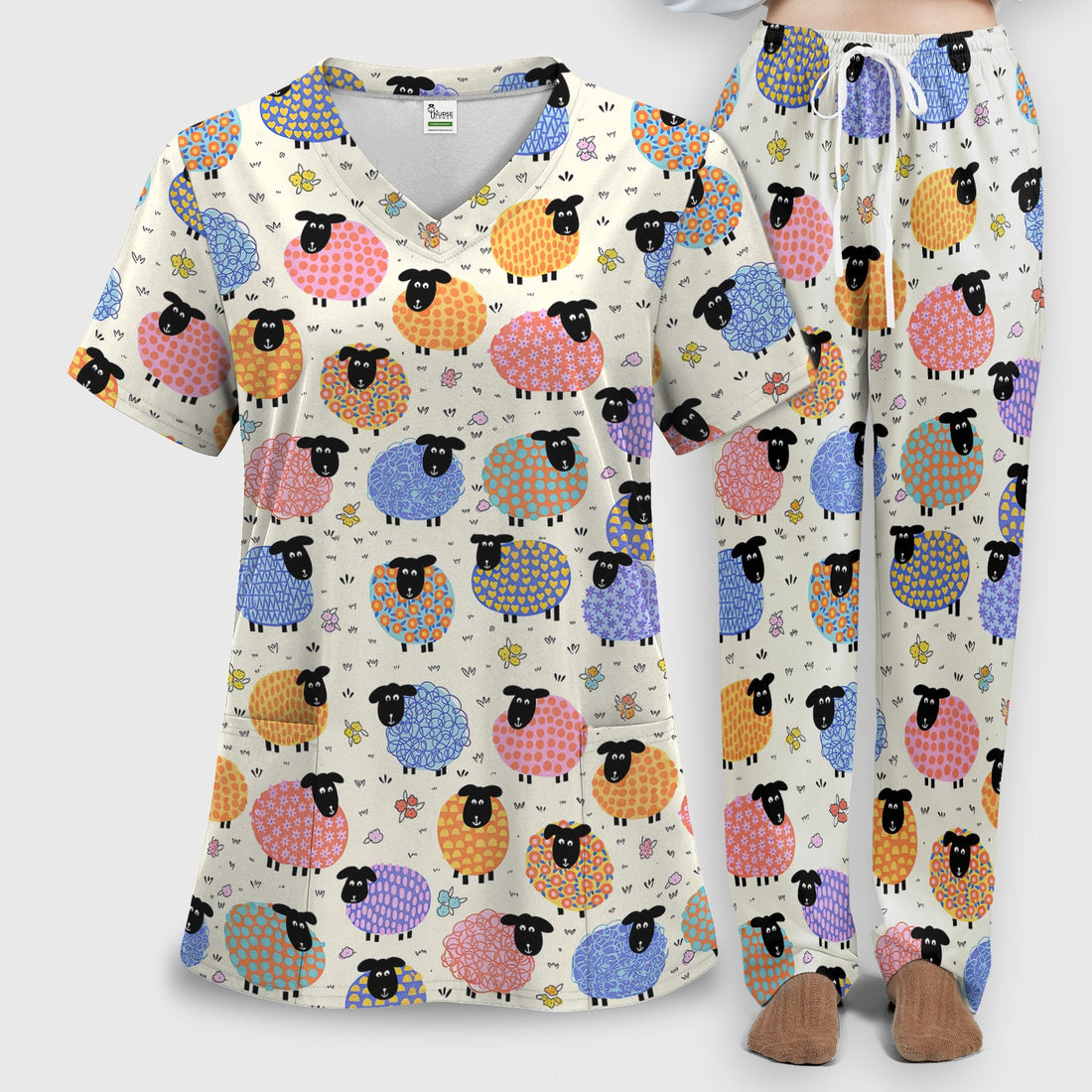 Colorful Sheep Nurse Scrub Set