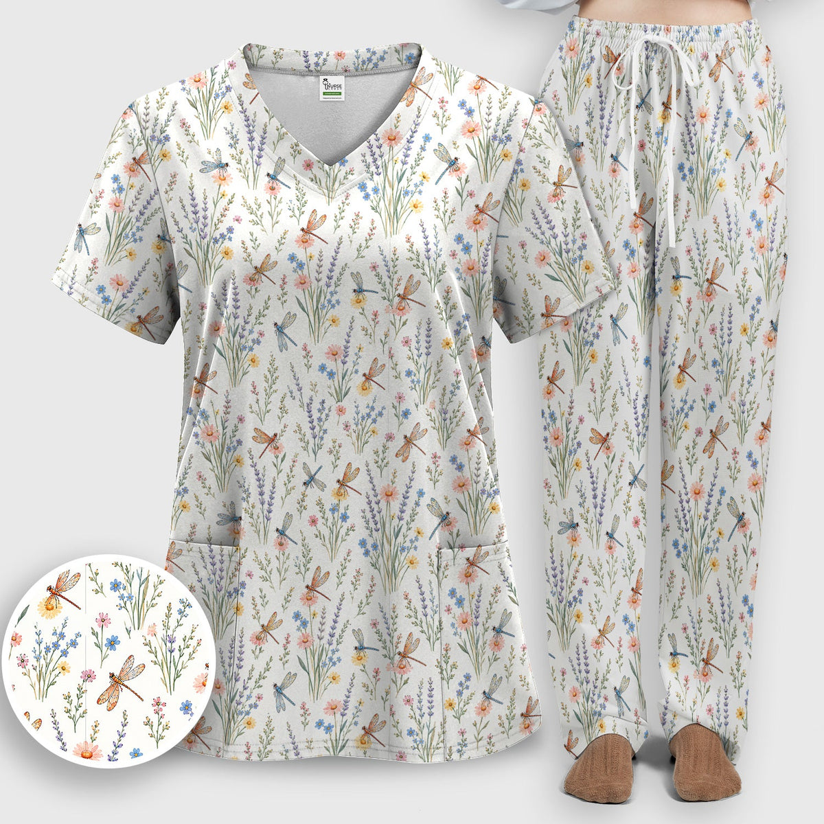 Dragonfly Wildflower Meadow Nurse Scrub Set