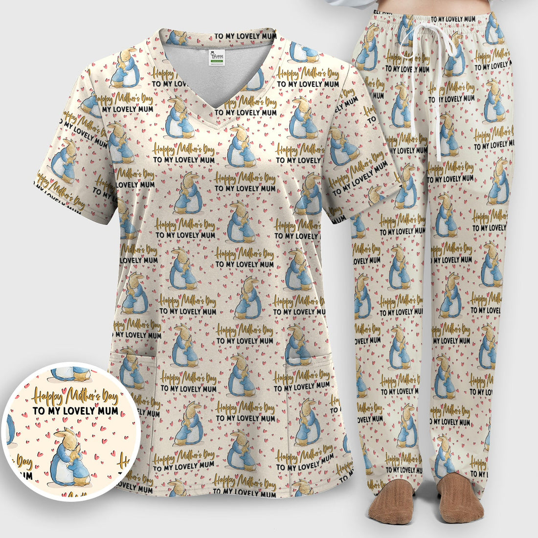 Mothers Day Bunny Love Nurse Scrub Set