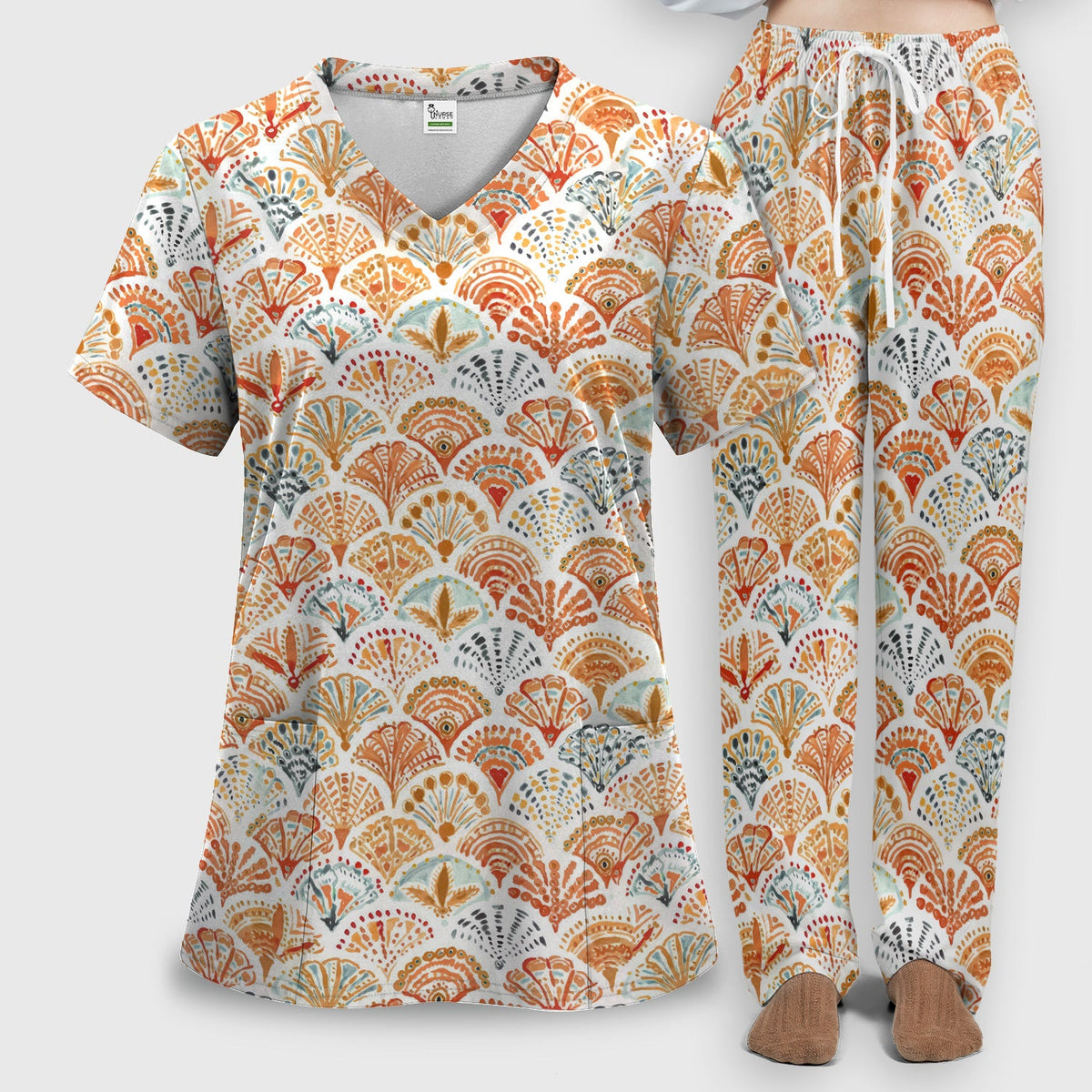 Cute Boho Fan Nurse Scrub Set