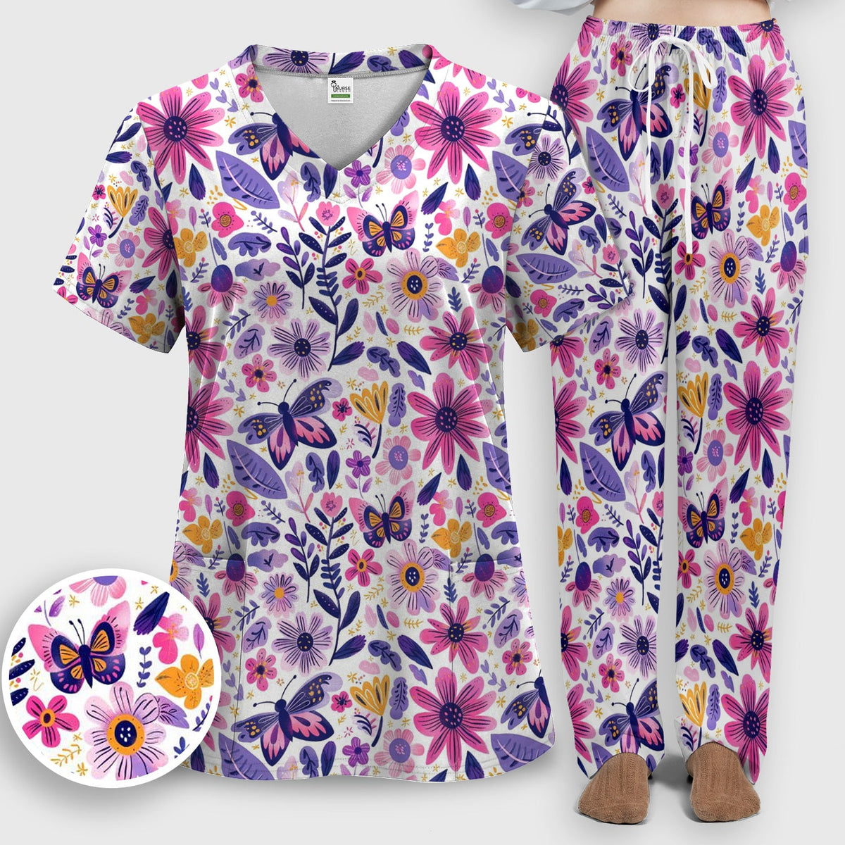 Butterfly Wildflower Garden Nurse Scrub Set