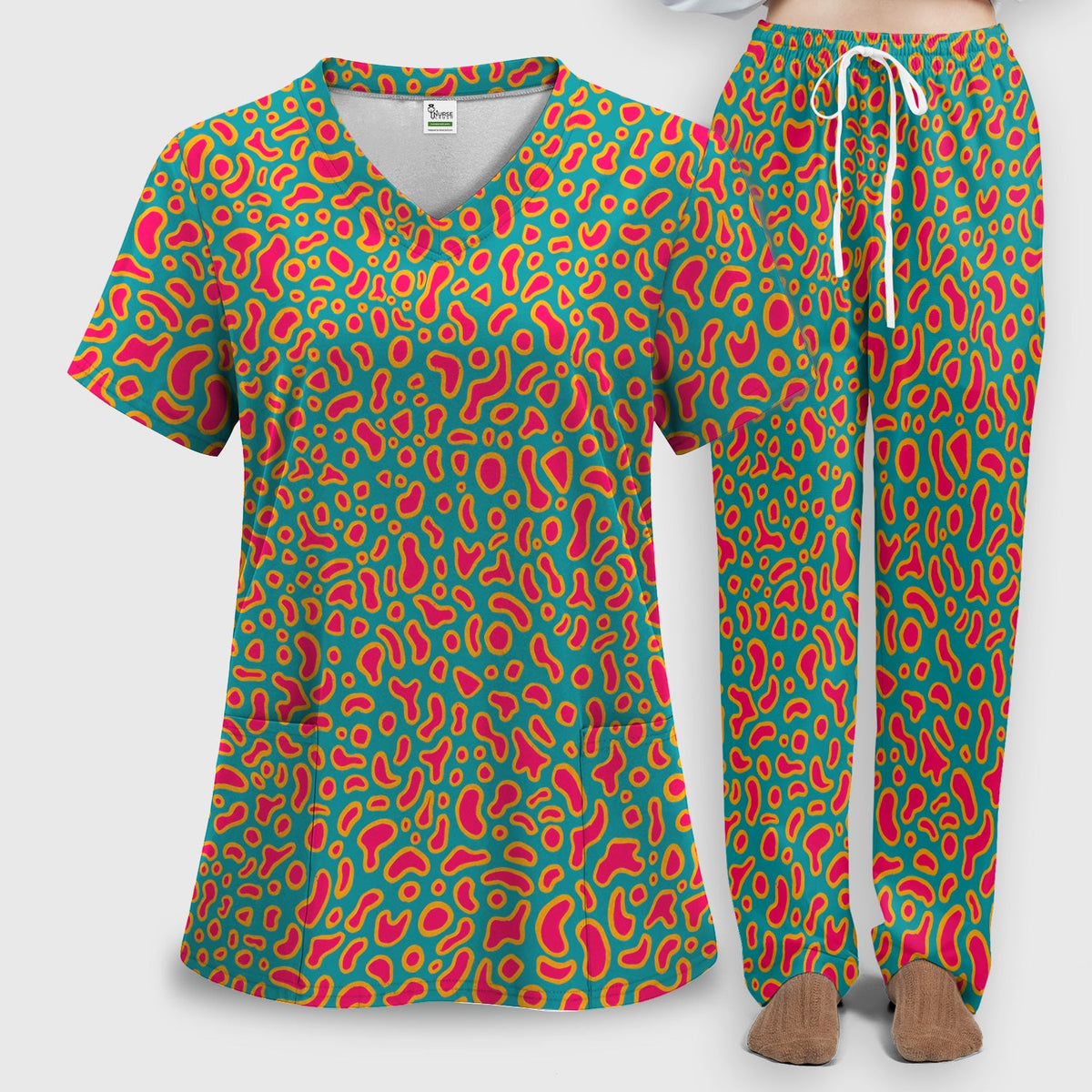 Colorful Abstract Leopard Nurse Scrub Set