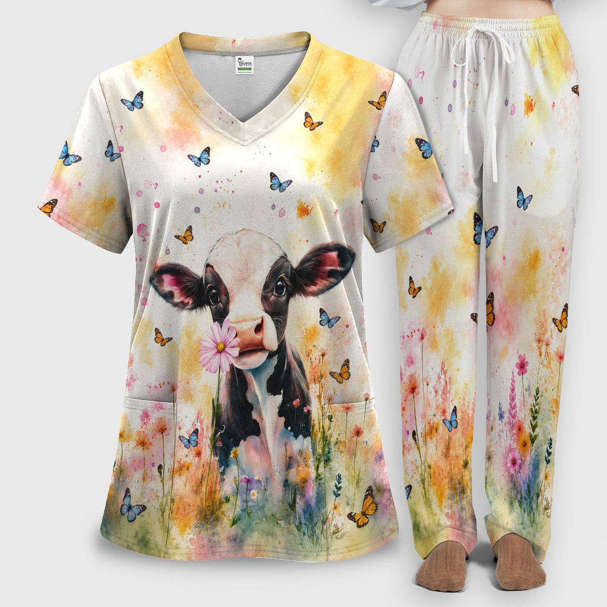 Butterfly Baby Cow Nurse Scrub Set