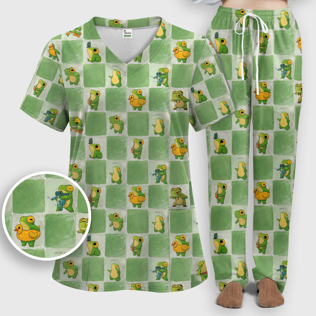 Frog Duck Checkerboard Nurse Scrub Set