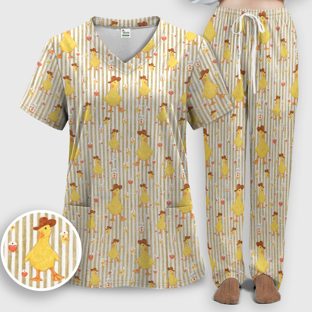 Cowboy Ducktor Vertical Stripe Nurse Scrub Set