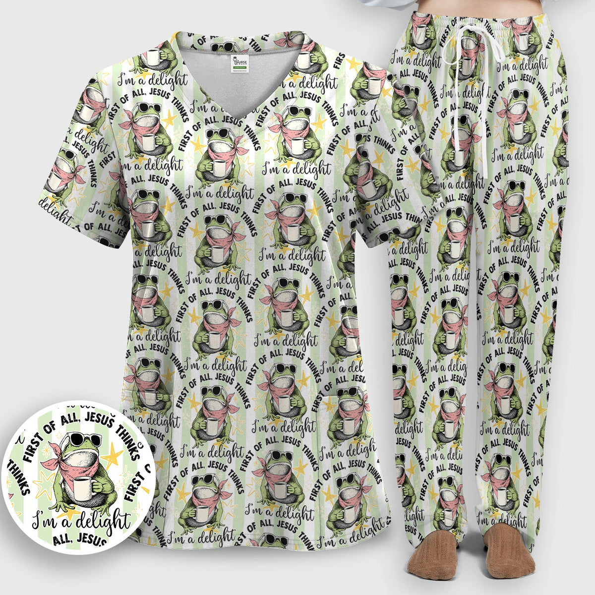 Frog Coffee Quote Nurse Scrub Set