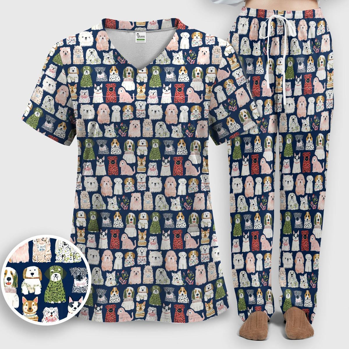 Dog Breeds Nurse Scrub Set
