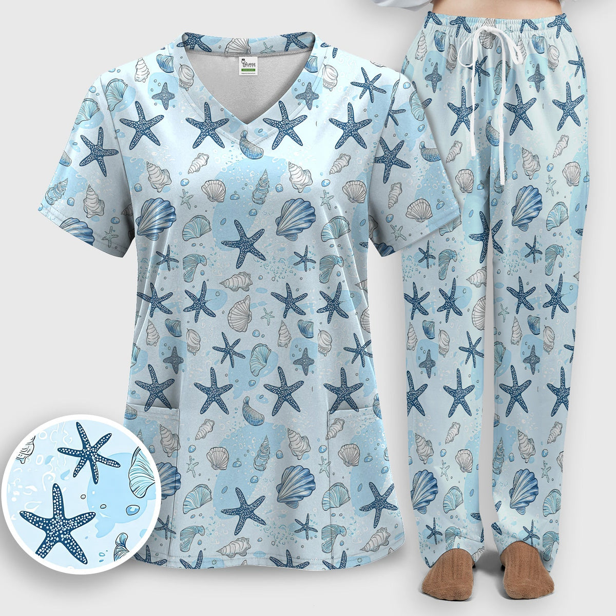 Ocean Shell Starfish Nurse Scrub Set