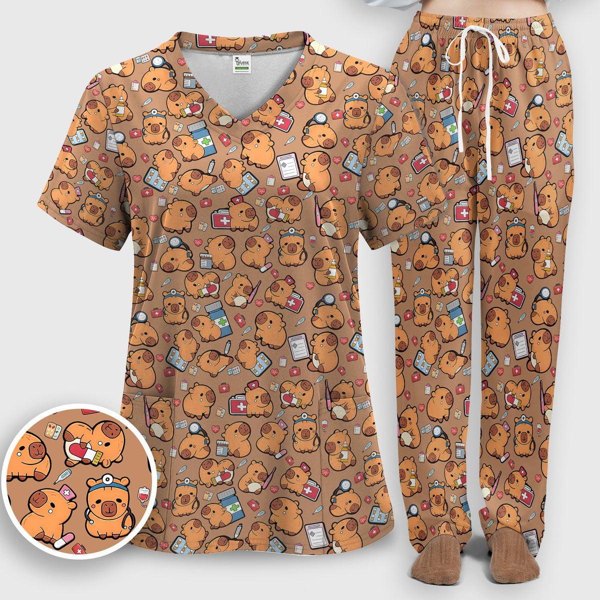 Capybara Stethoscope Medical Tools Nurse Scrub Set