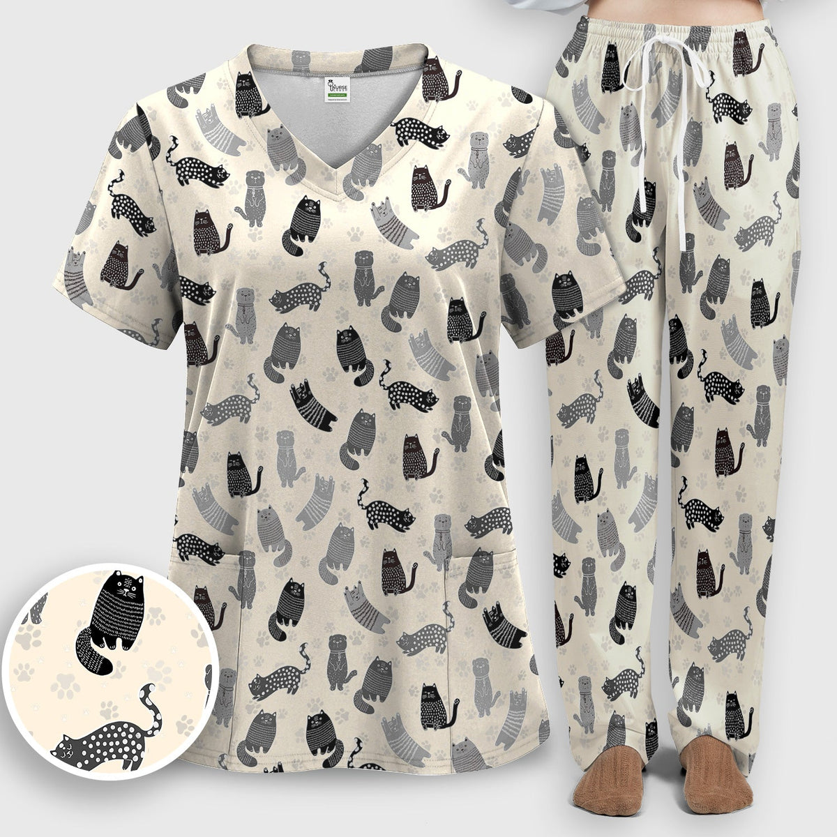 Cat Paw Print Nurse Scrub Set