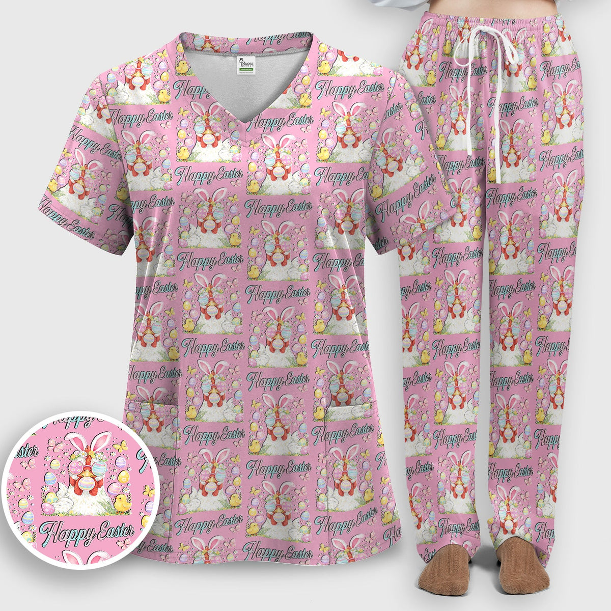 Bunny Eggs Nurse Scrub Set - Easter Gift
