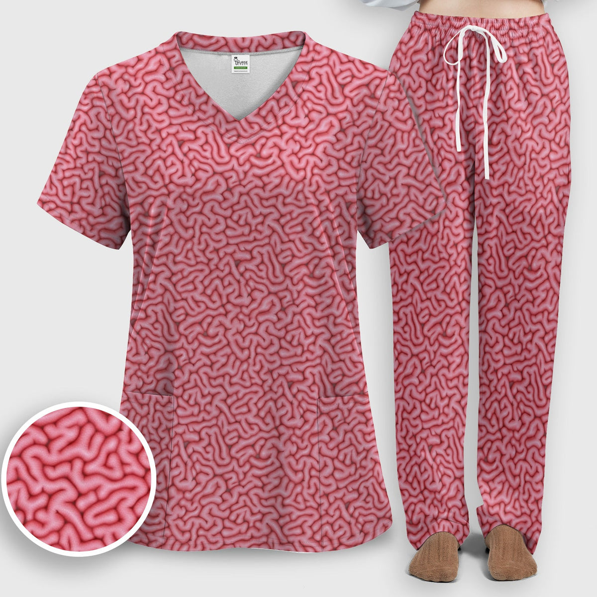 Pink Brain Anatomy Nurse Scrub Set