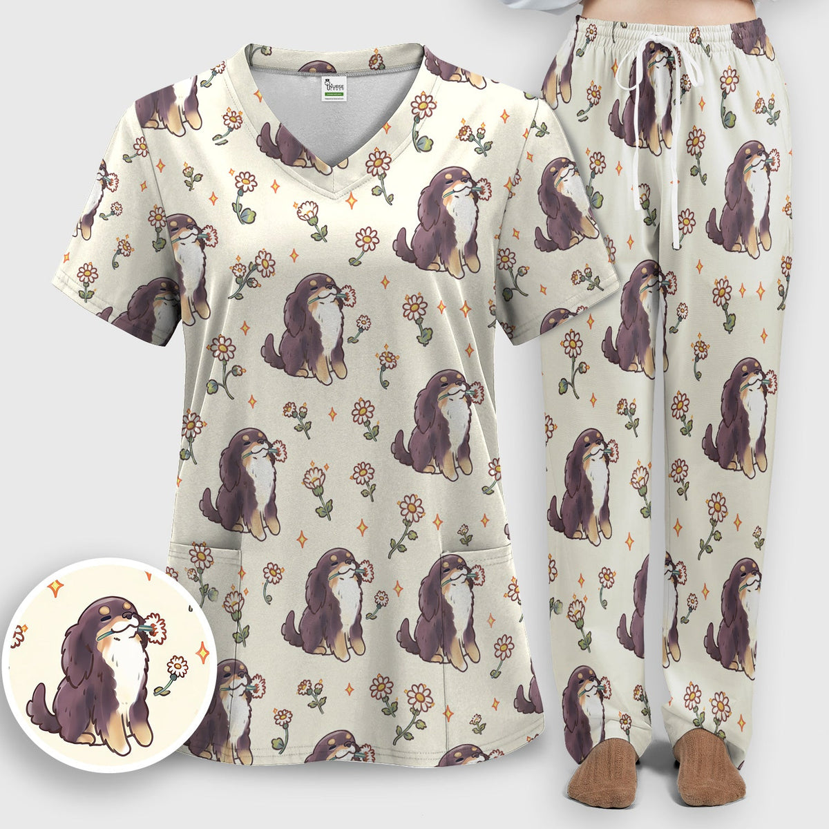 Floral Otter Daisy Nurse Scrub Set