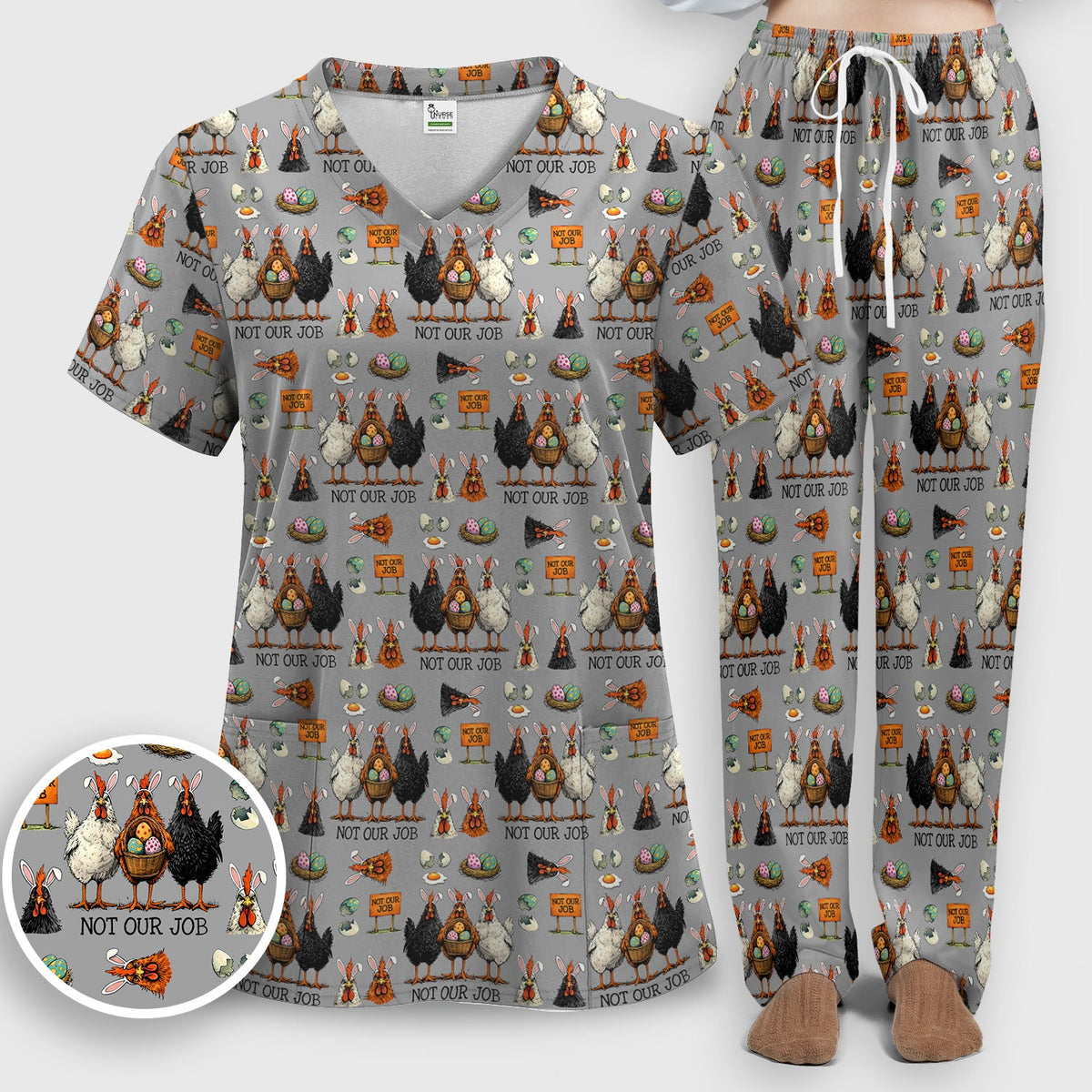 Chicken Humor Nurse Scrub Set - Easter Gift