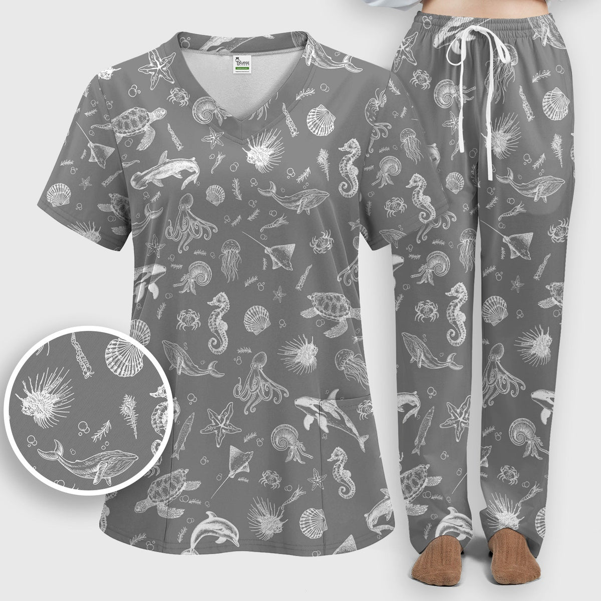 Marine Sea Life Nurse Scrub Set