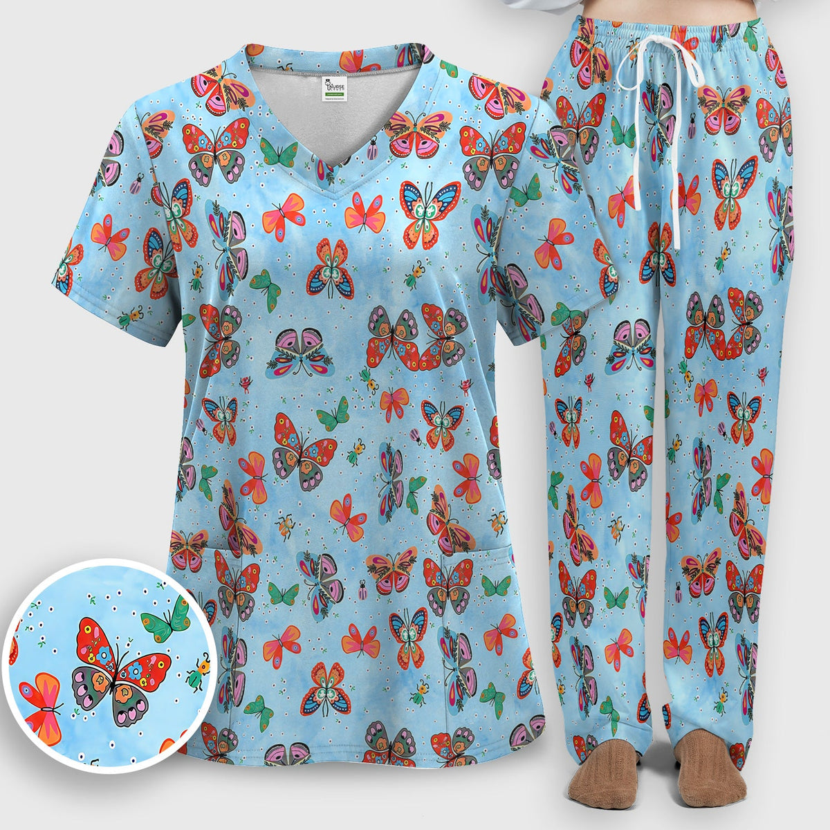 Colorful Butterfly Garden Nurse Scrub Set