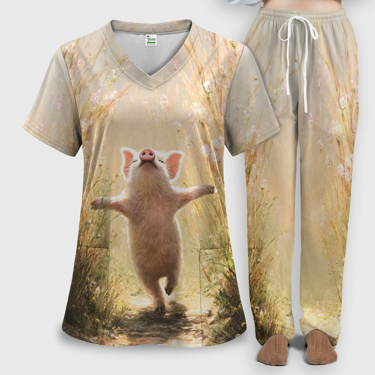 Pig Running Meadow Nurse Scrub Set