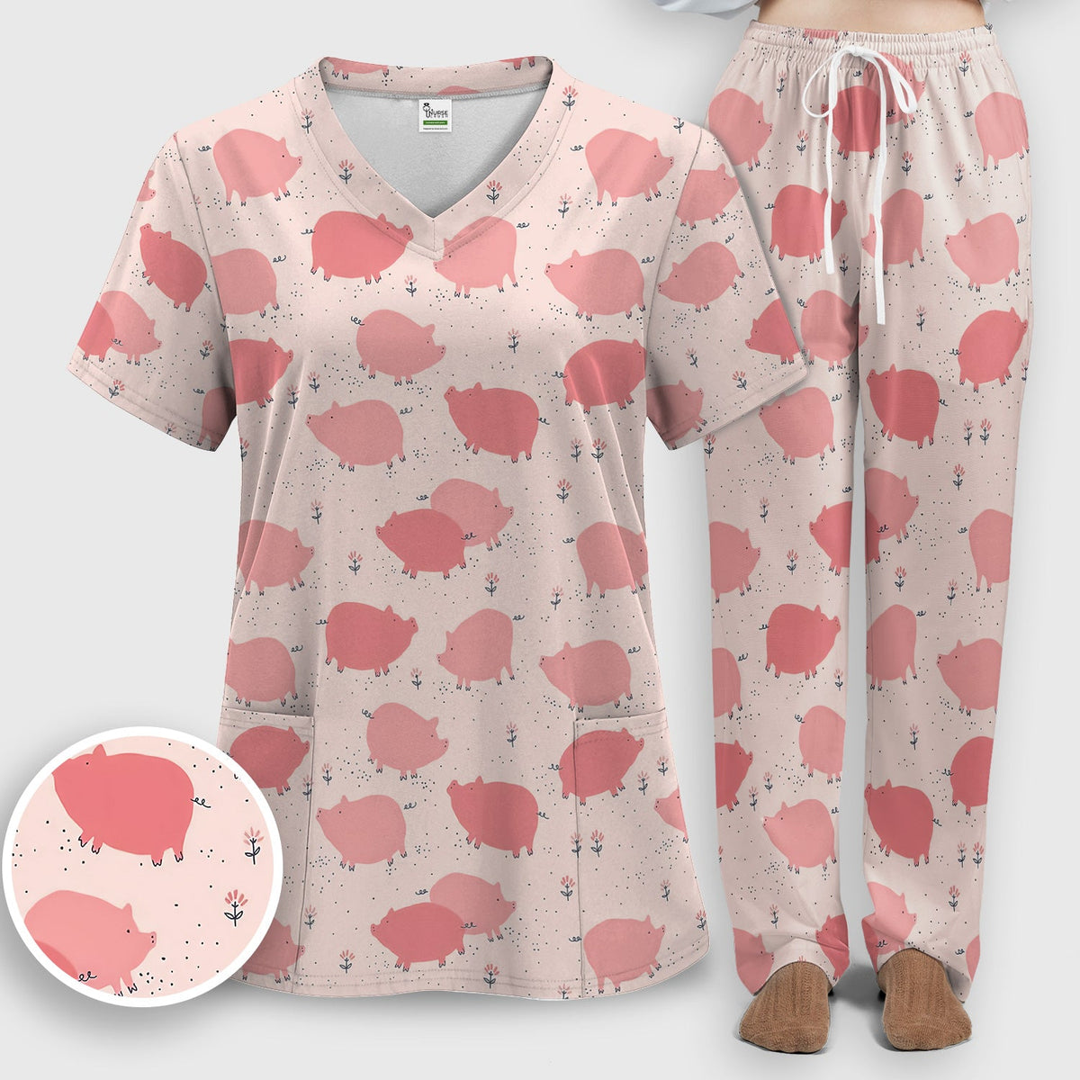 Pink Pig Farm Nurse Scrub Set