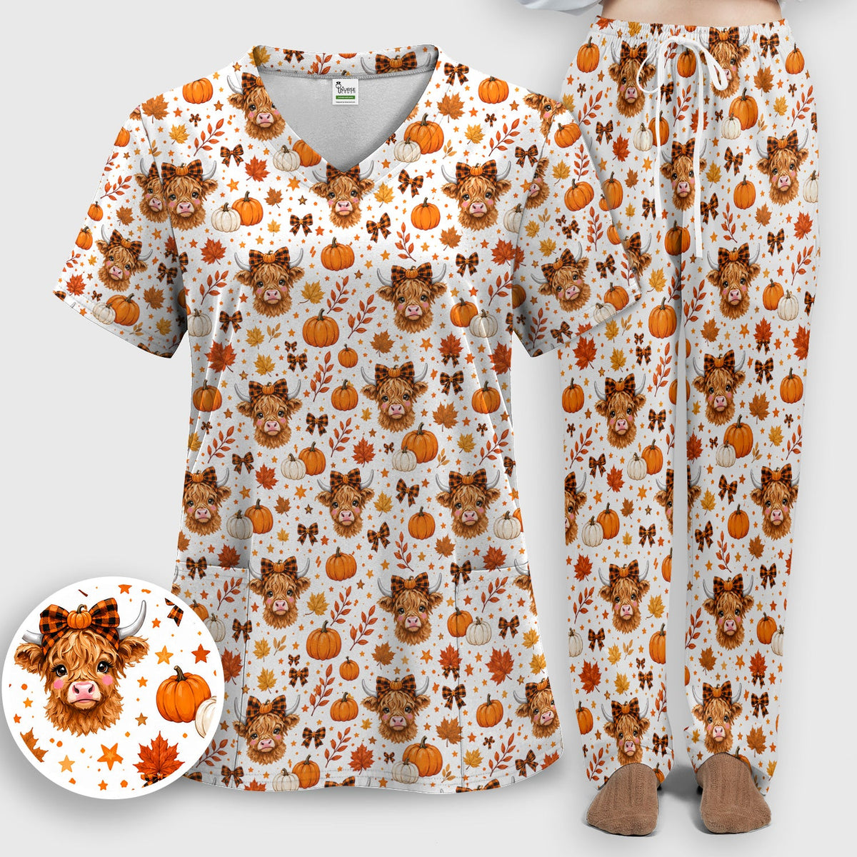 Fall Highland Cow Nurse Scrub Set