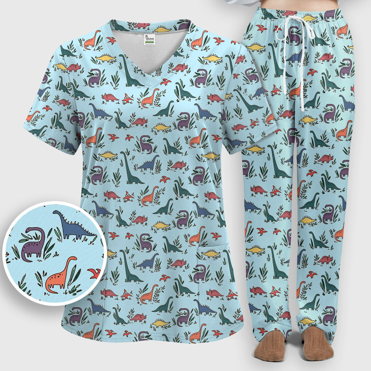 Dinosaur Leafy Garden Nurse Scrub Set