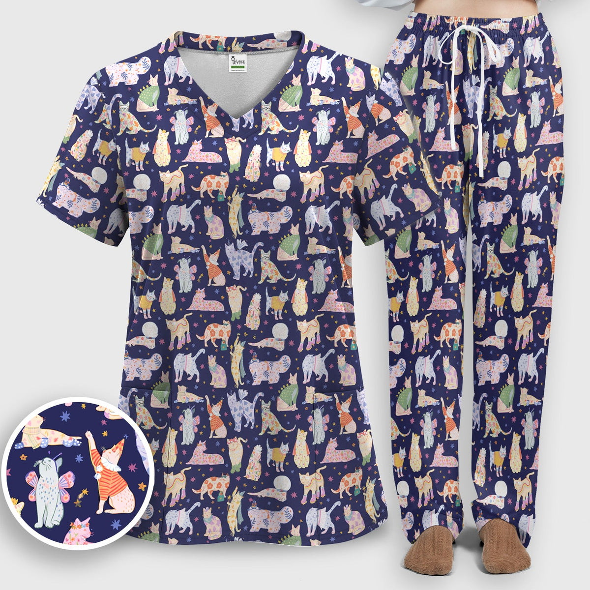 Colorful Cats Nurse Scrub Set