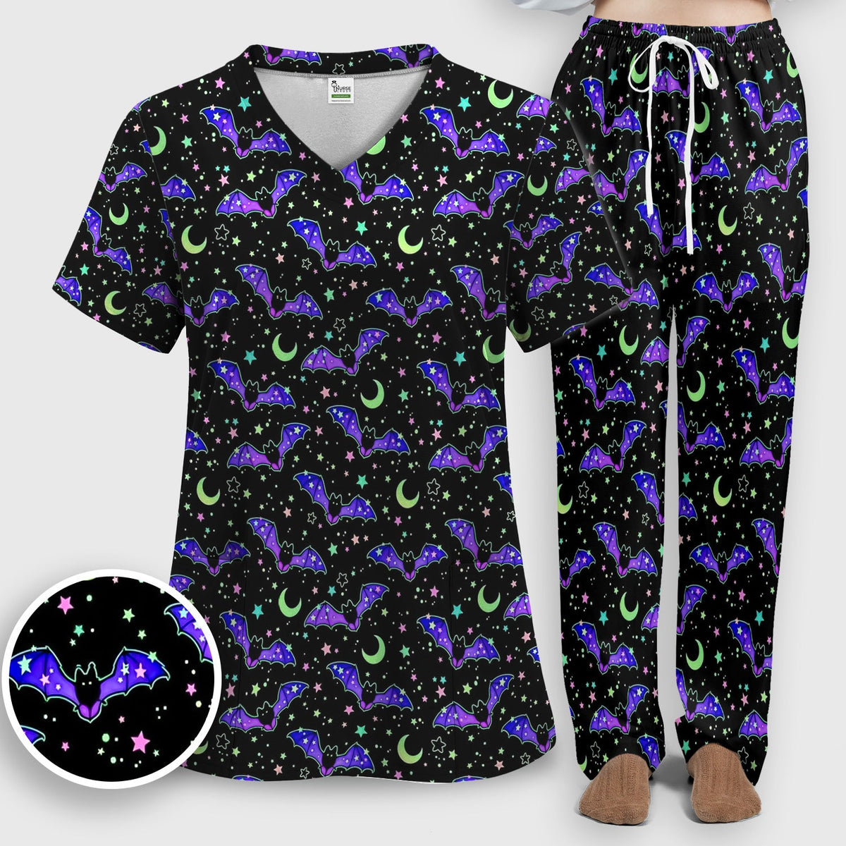Spooky Celestial Bat Nurse Scrub Set
