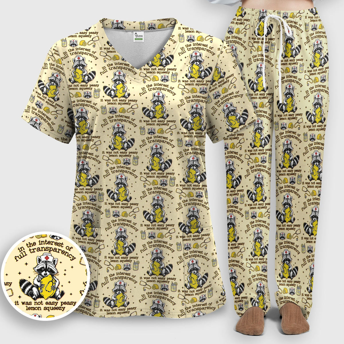 Raccoon Lemon Quote Nurse Scrub Set