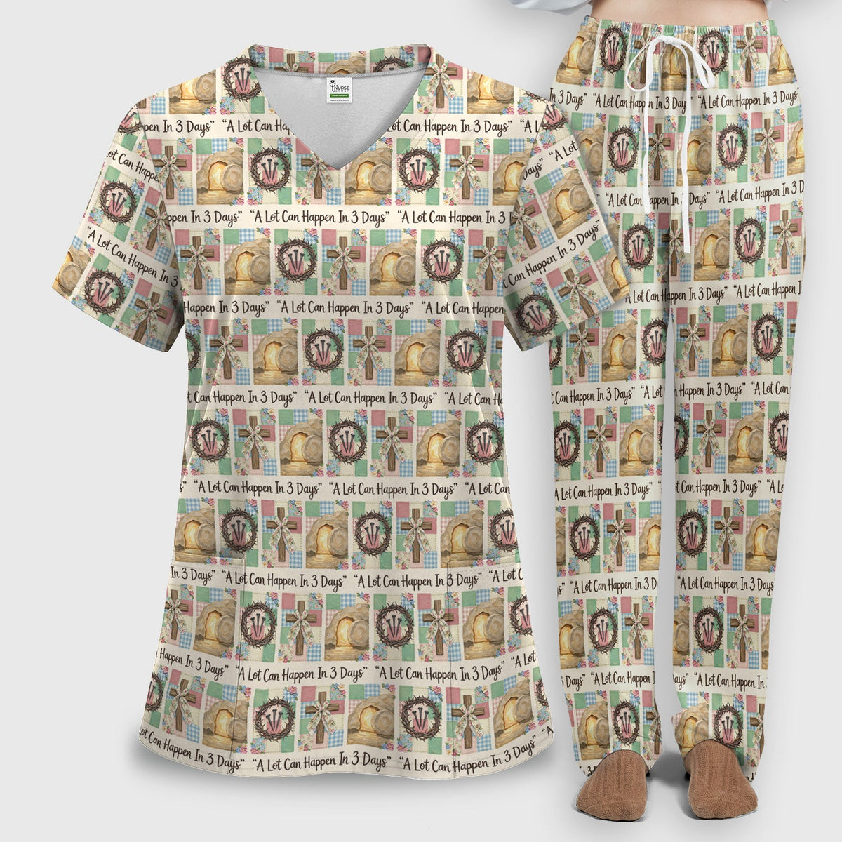Christian Easter Cross Nurse Scrub Set