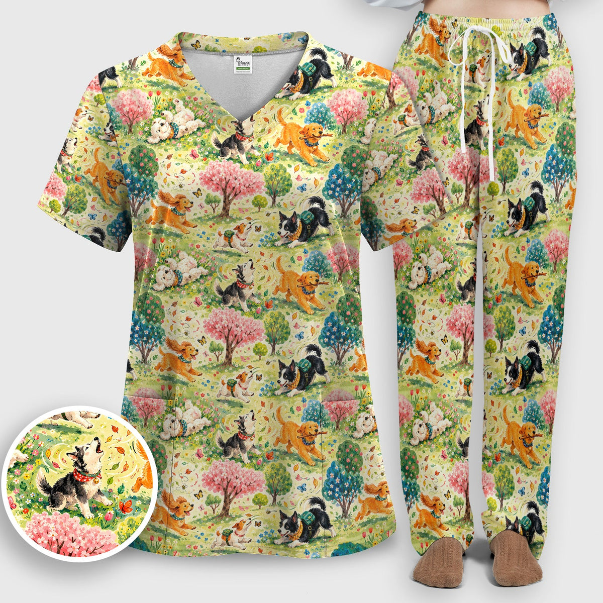 Spring Garden Dogs Nurse Scrub Set