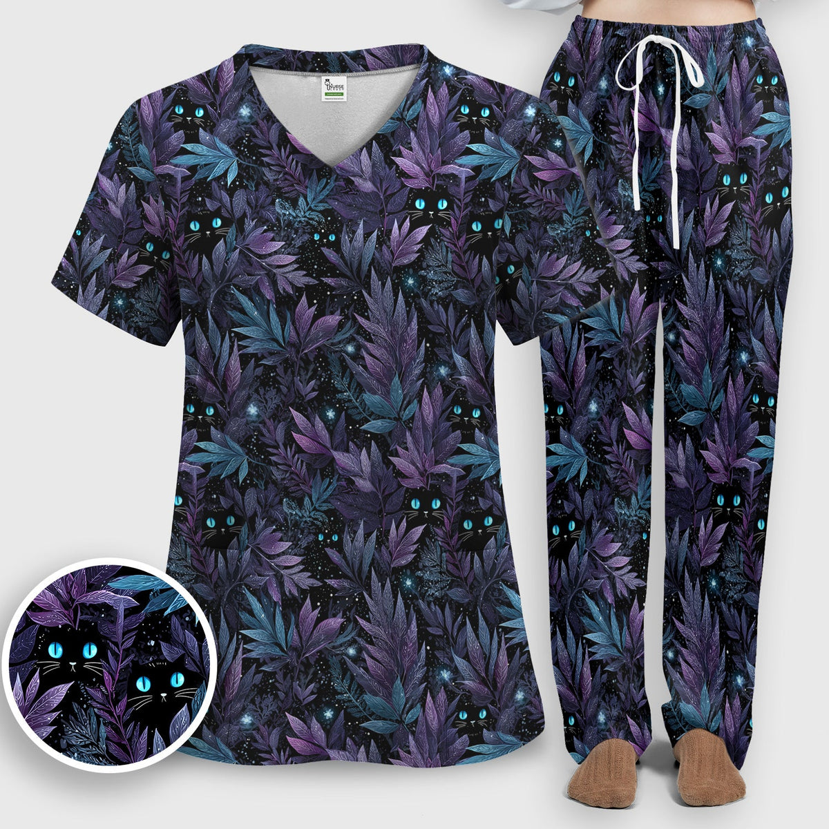 Mystic Black Cat Veterinary Nurse Scrub Set