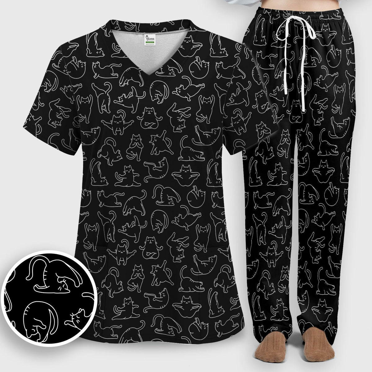 Cat Outline Playing Nurse Scrub Set