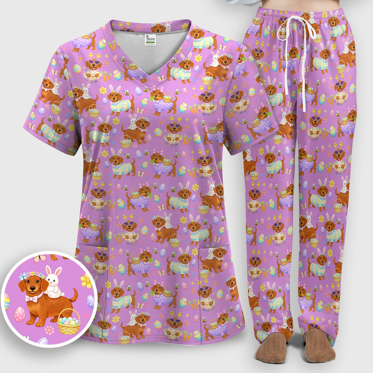 Easter Dachshund Nurse Scrub Set