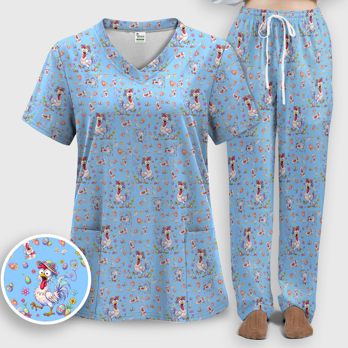 Easter Chicken Nurse Scrub Set