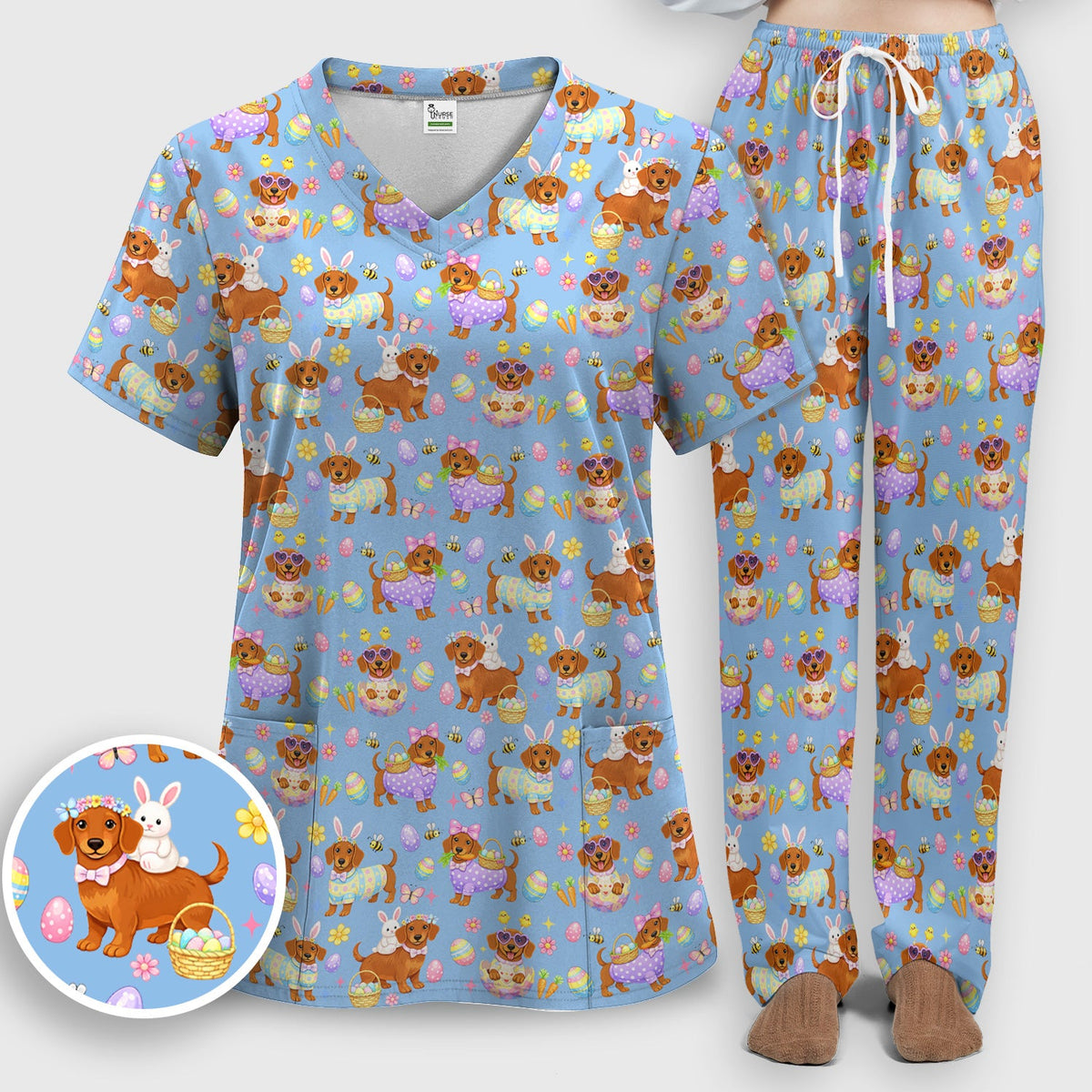 Easter Dachshund Nurse Scrub Set