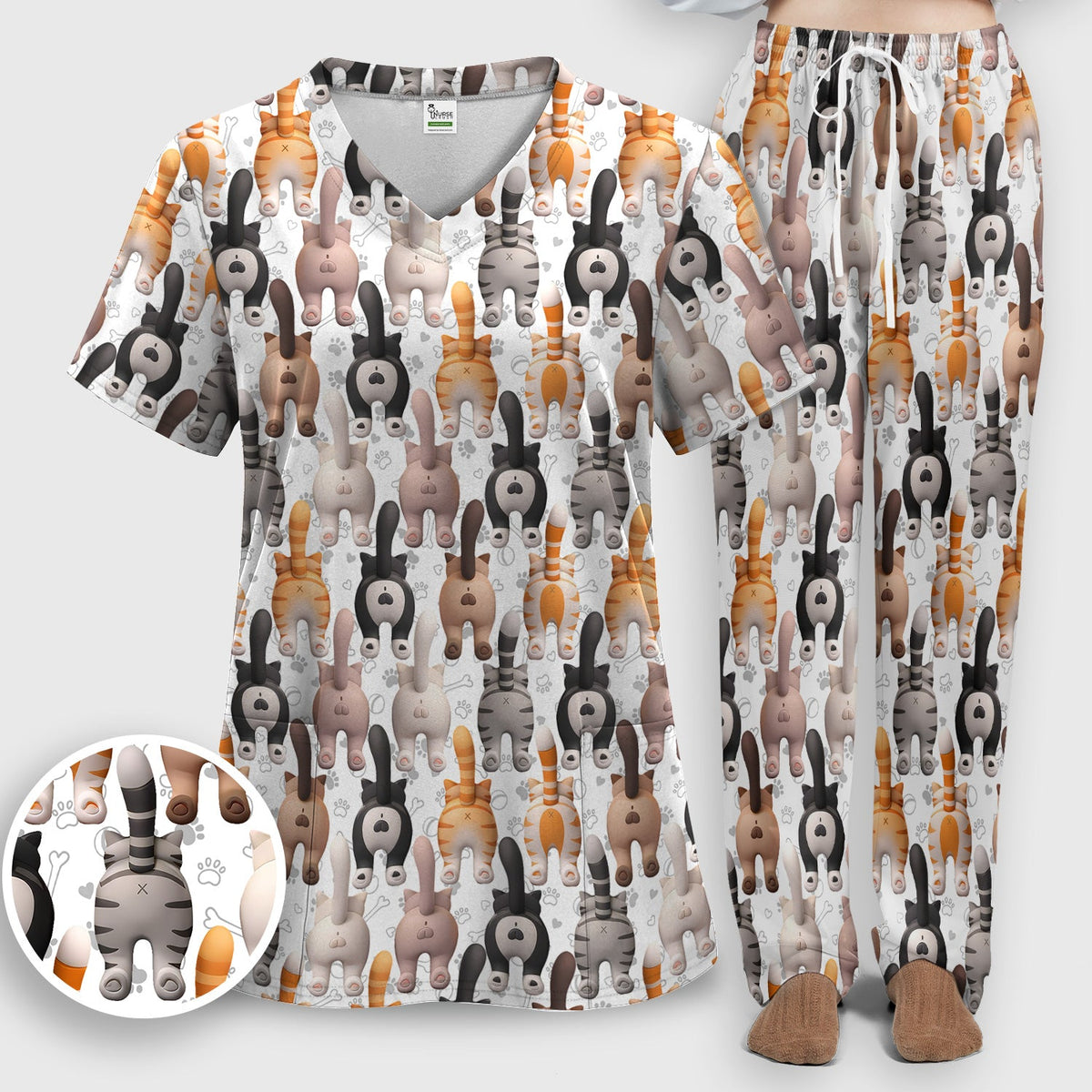 Cat Butt Paw Print Nurse Scrub Set