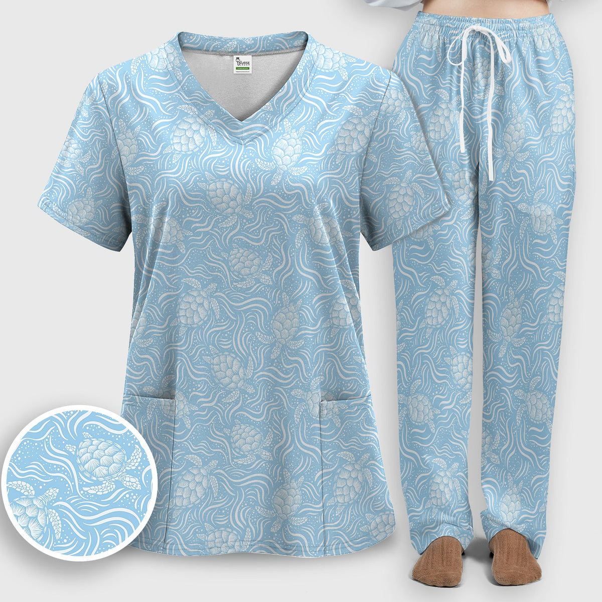 Ocean Sea Turtle Waves Nurse Scrub Set