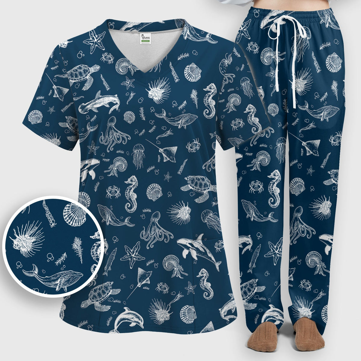 Marine Sea Life Nurse Scrub Set