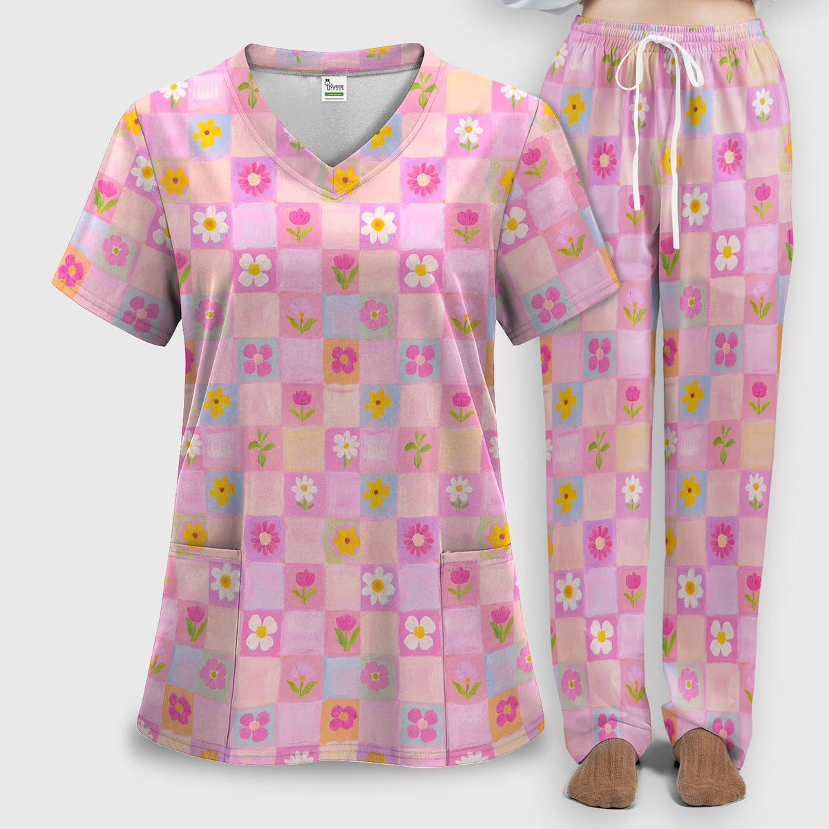 Colorful Mixed Flowers Nurse Scrub Set