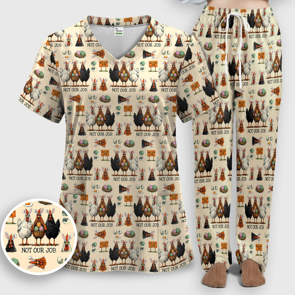 Chicken Humor Nurse Scrub Set - Easter Gift