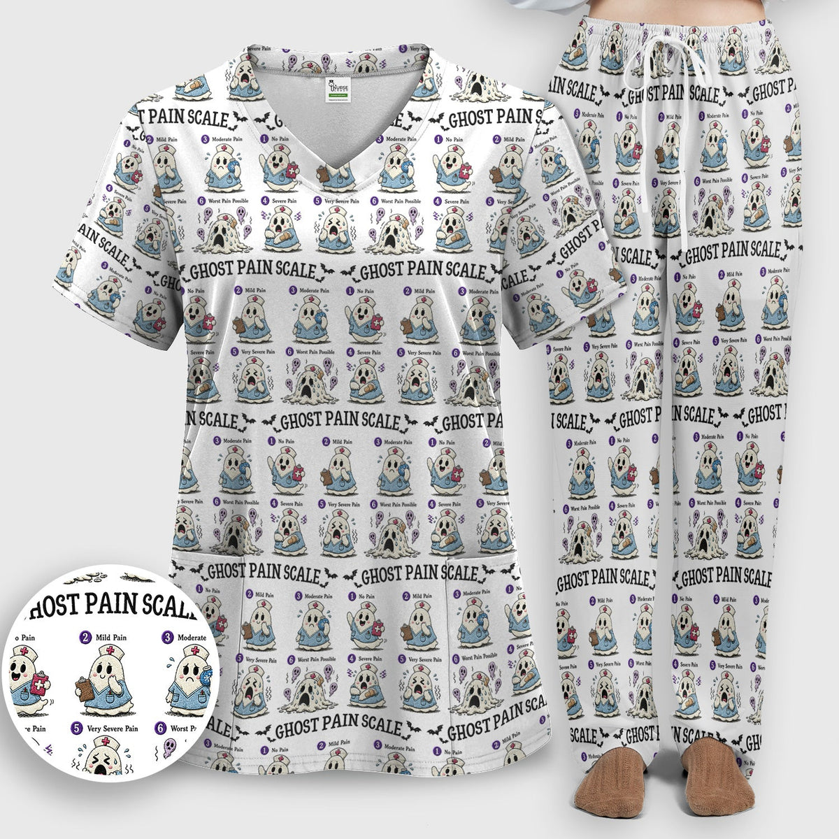 Ghost Pain Scale Nurse Scrub Set