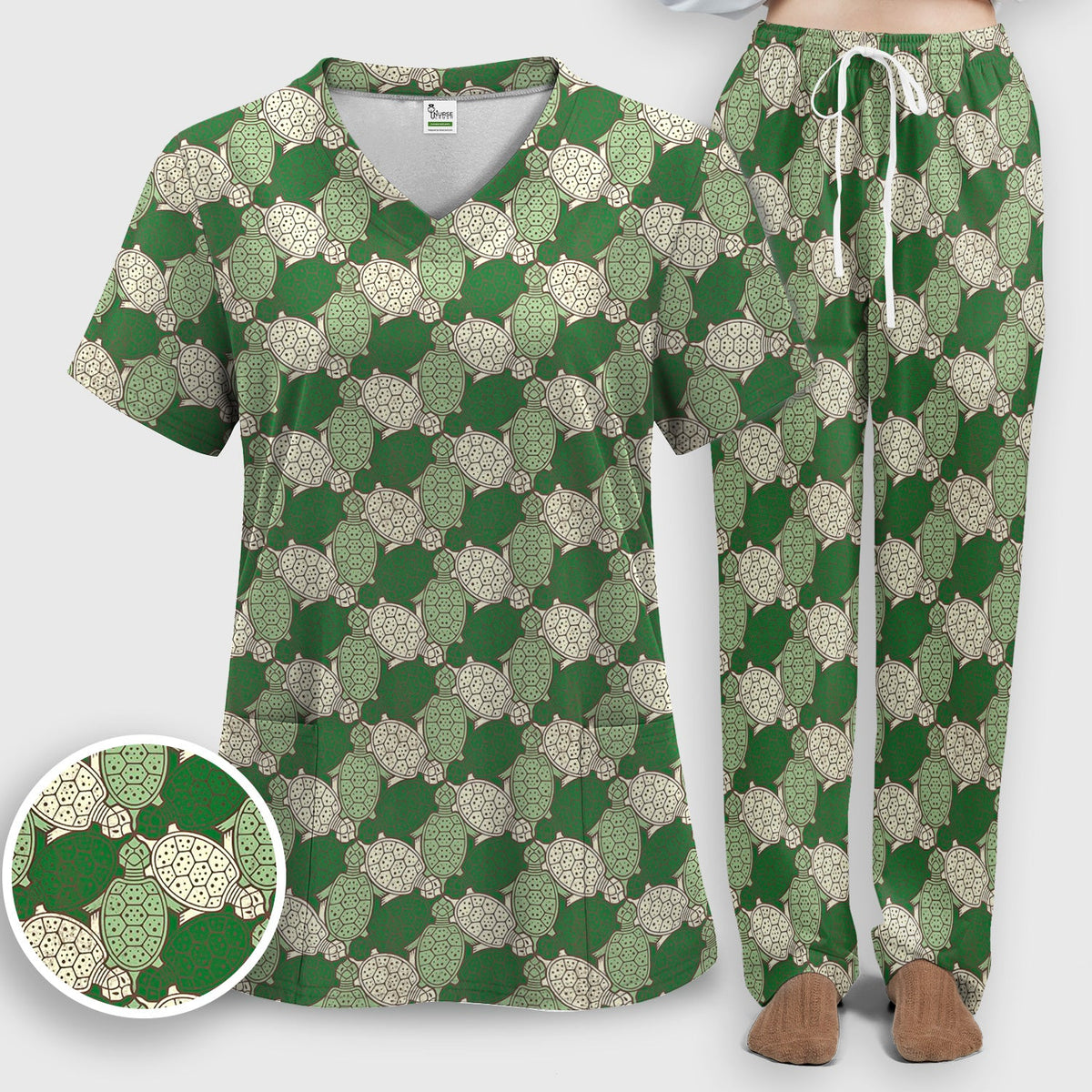 Green Sea Turtle Shell Nurse Scrub Set