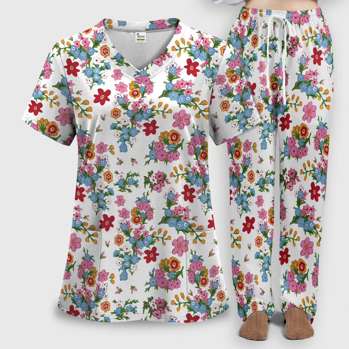 Vintage Floral Bouquet Nurse Scrub Set