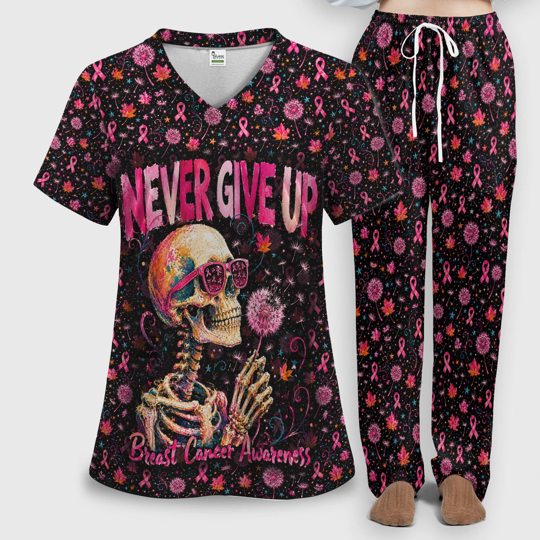 Breast Cancer Awareness Skeleton Nurse Scrub Set