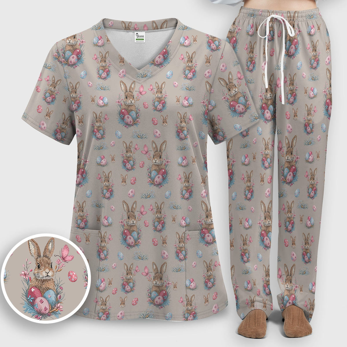Pastel Easter Bunny Nest Nurse Scrub Set