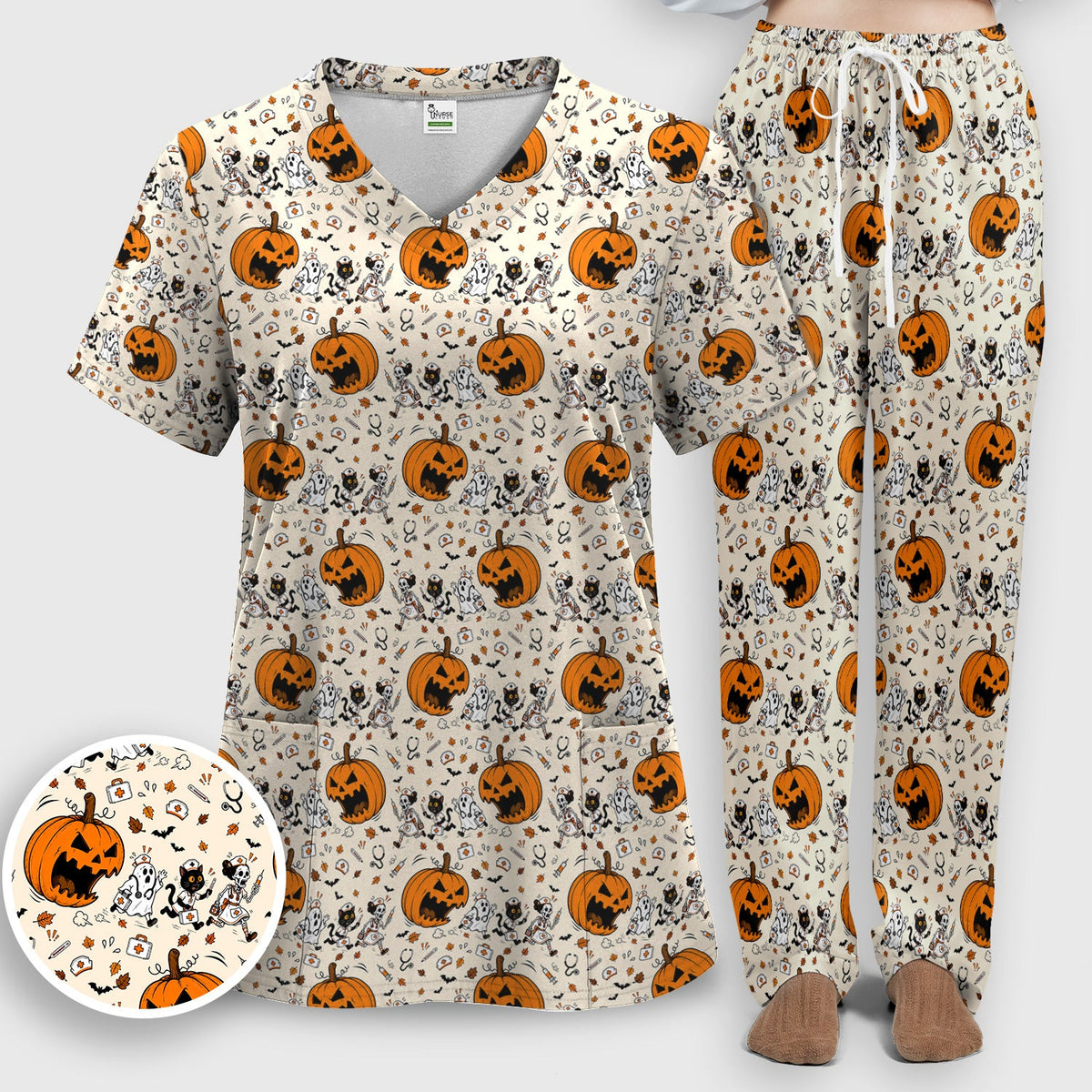 Pumpkin Chasing Nurse Scrub Set - Halloween Gift