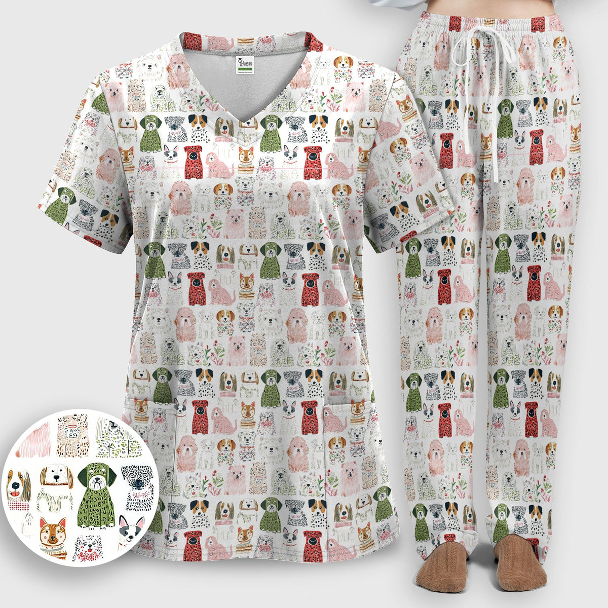 Dog Breeds Nurse Scrub Set