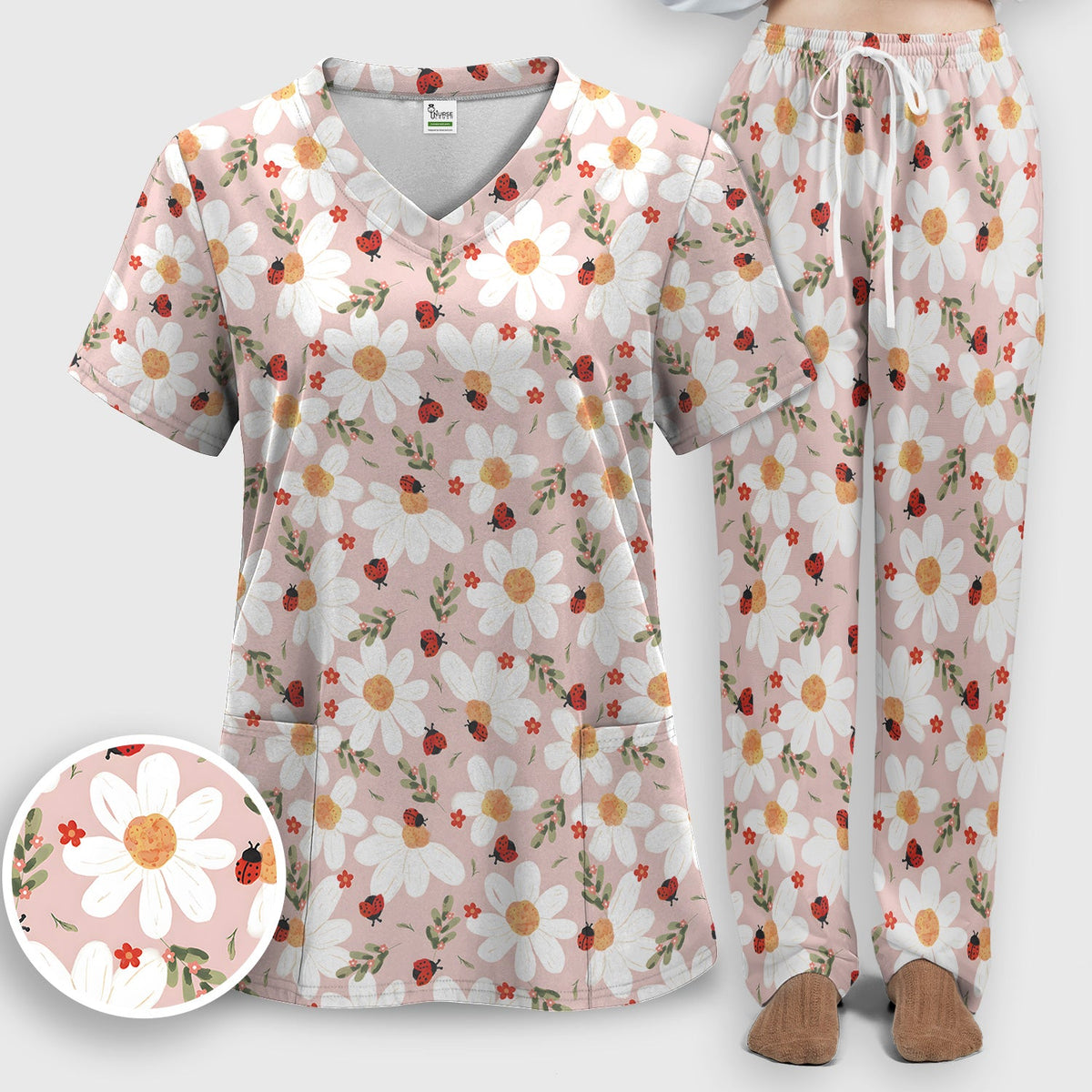 Daisy Ladybug Garden Nurse Scrub Set