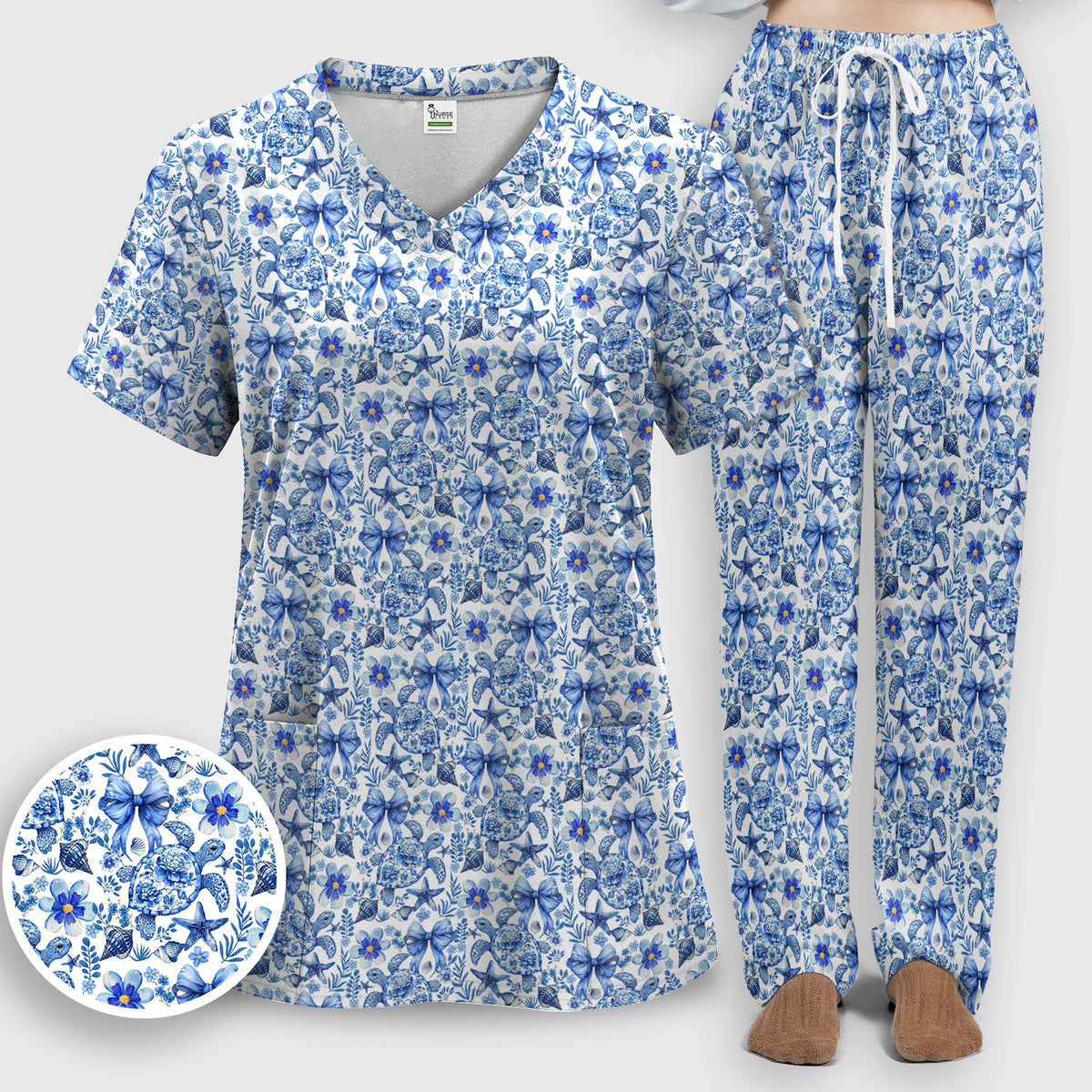 Coastal Turtle Bow Nurse Scrub Set