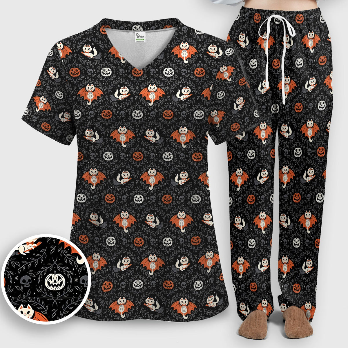 Halloween Vampire Cat Nurse Scrub Set